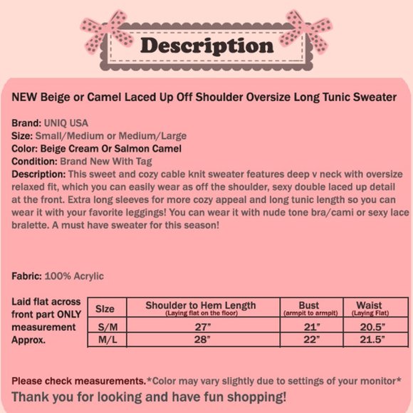 Beige Laced Up Off Shoulder V Neck Tunic Sweater - Picture 9 of 10